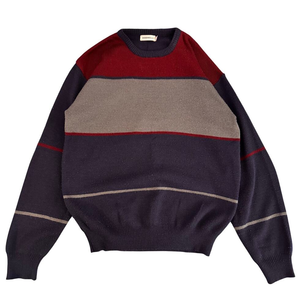 Vintage Sweater Color Blocked Navy Grey Maroon Red Fits M